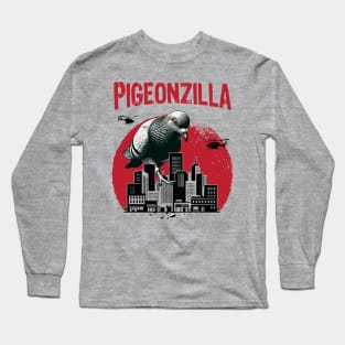 Pigeonzilla Funny Remake Classic Japanese Film Cute Long Sleeve T-Shirt